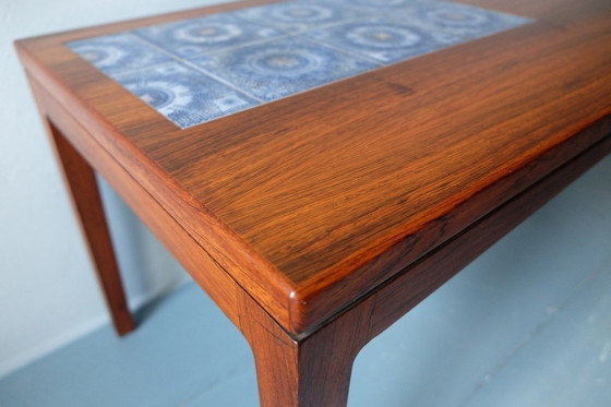 Image 1 of Rosewood Coffee Table with Blue Ceramic Tiles, Denmark, 1960s