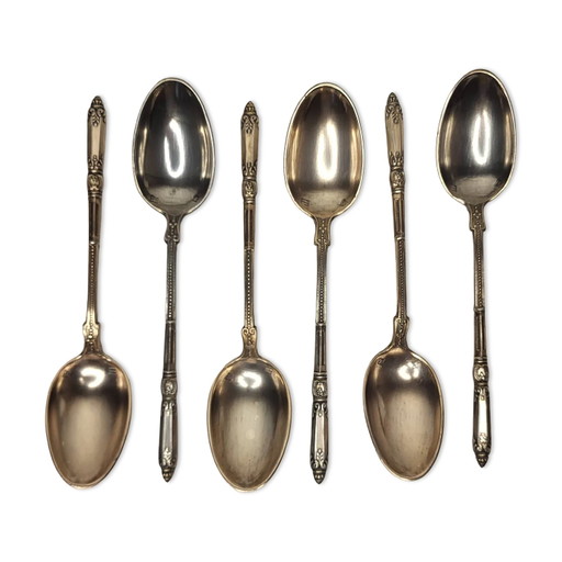 6 Art Nouveau silver-plated metal teaspoons