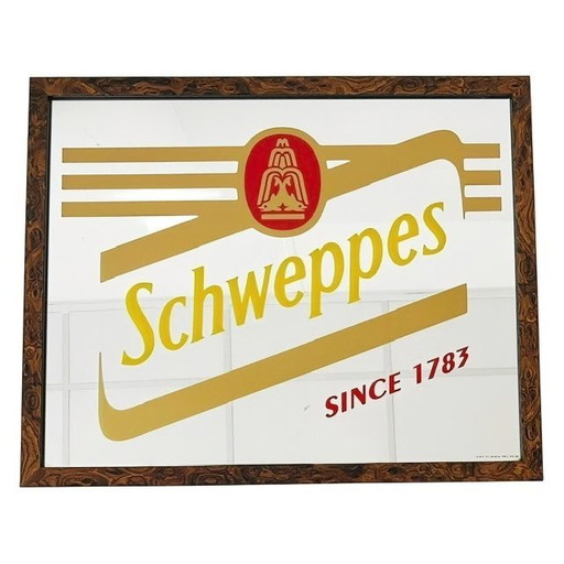 Espejo publicitario vintage de Schweppes de mediados de siglo, 53 cm, década de 1960.