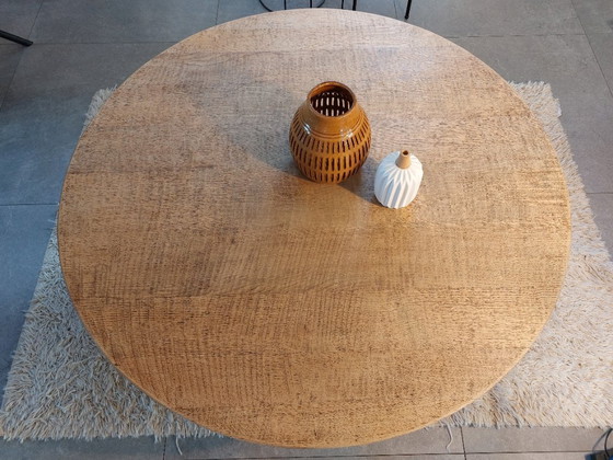 Large Brutalist Round Coffee Table (140 cm) - Solid Oak (Wabi-Sabi) – Wood (photo 5 of 7)
