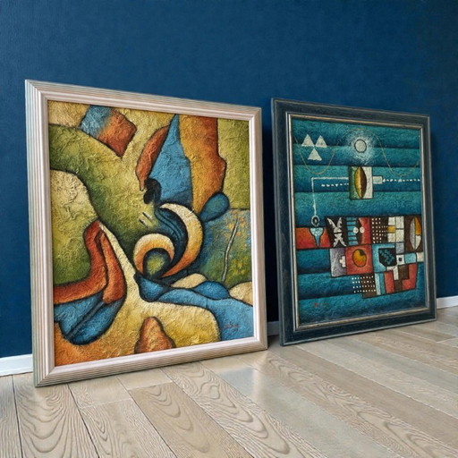 Twee schilderijen uit het midden van de 20e eeuw van Bill Long