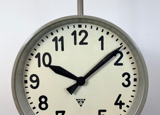 Image 1 of Large Industrial Double Sided Railway or Factory Clock from Pragotron, 1960s