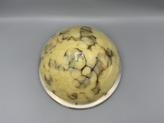 Image 1 of Vintage gemarmerde plafondlamp - elegantie in glas en metaal
