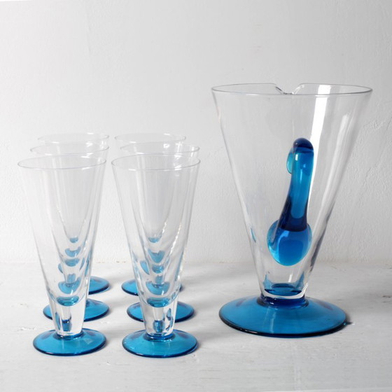 Image 1 of Italienisches Kristallkrug- und Stielgläser-Set aus der Mitte des 20. Jahrhunderts / Barzubehör aus der Toskana der 1970er Jahre