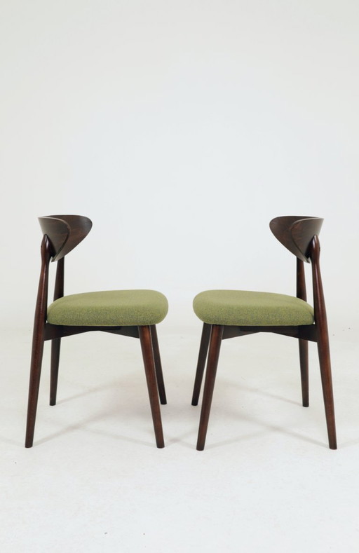 Juego moderno de 2 sillas de comedor, tela verde aguacate y madera de haya nogal oscuro.