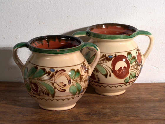 Coppia di vasi vintage in ceramica smaltata a due manici, Europa Centrale, c. 1950 #7, Vasi per piante (foto 10 di 10)