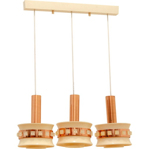 Vintage hanglamp met 3 geslepen glazen kappen van Kamenický Šenov, 1970