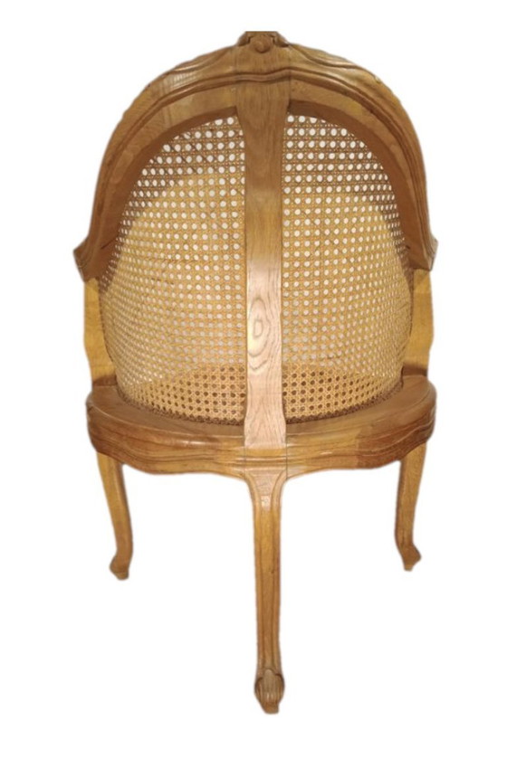 Cane office chair with central leg (also called a "couillard" chair), 89x68cm – Armchairs, Rattan, Wood (photo 4 of 10)