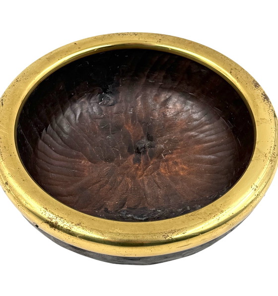Image 1 of Cuenco de latón y madera de mediados de siglo, Italia, década de 1970