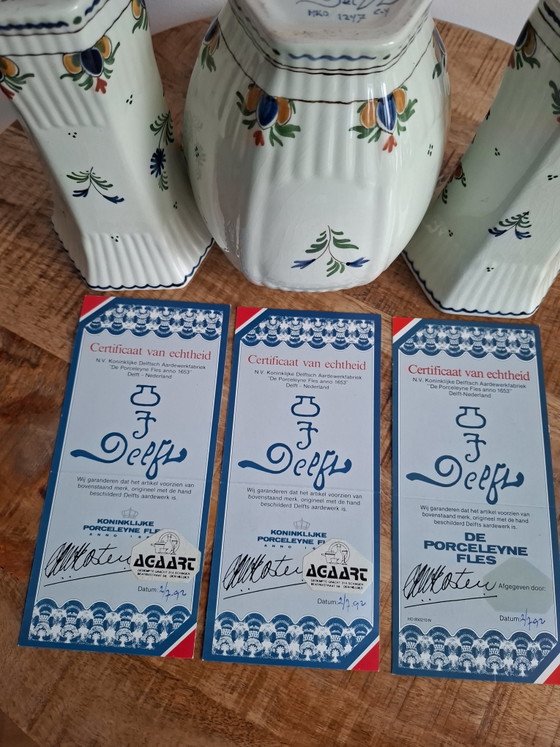 Original Royal Delft / Porceleyne Fles Polychrome Mantel Set (1979) with Certificates & Original Purchase (photo 3 of 9)