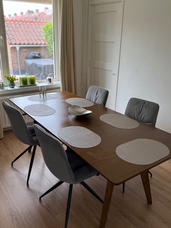Image 1 of Premium Meublie 'Jenson' uitschuifbare eettafel (donker eiken) + 4 stoelen