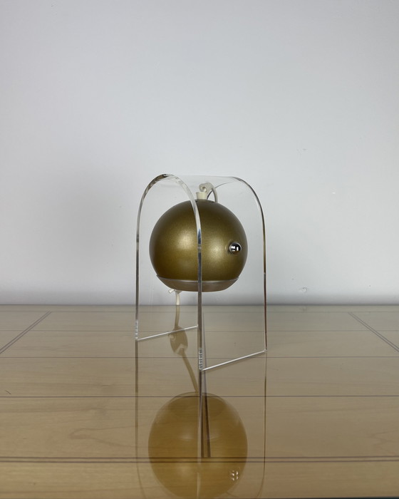 Image 1 of Plexiglass Eyeball Lamp, Sputnik design, 70s, Space Age, Table lmap, 1970s, Olive Gold Vintage Lamp with Plexiglass Stand, Spot