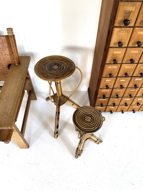 Image 1 of 2x vintage rotan plantenstandaard, Rohé Noordwolde ‘60