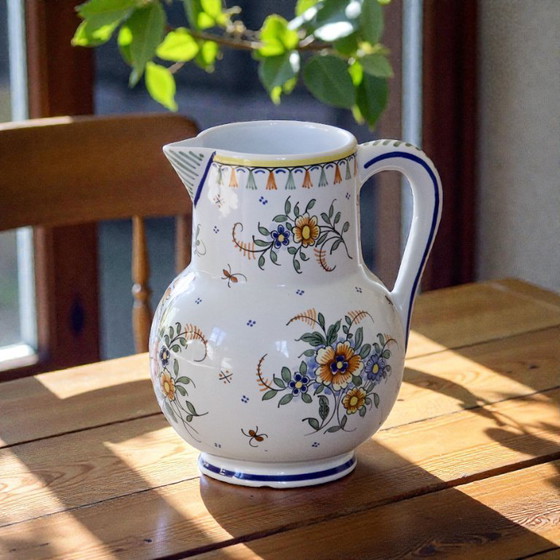 Image 1 of Handcrafted French carafe from Moustiers, hand-painted