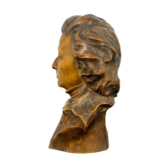 Vintage gipsen buste van Frédéric Chopin, Beeldhouwkunst, Brons, Bruin, Klassiek (foto 4 van 6)