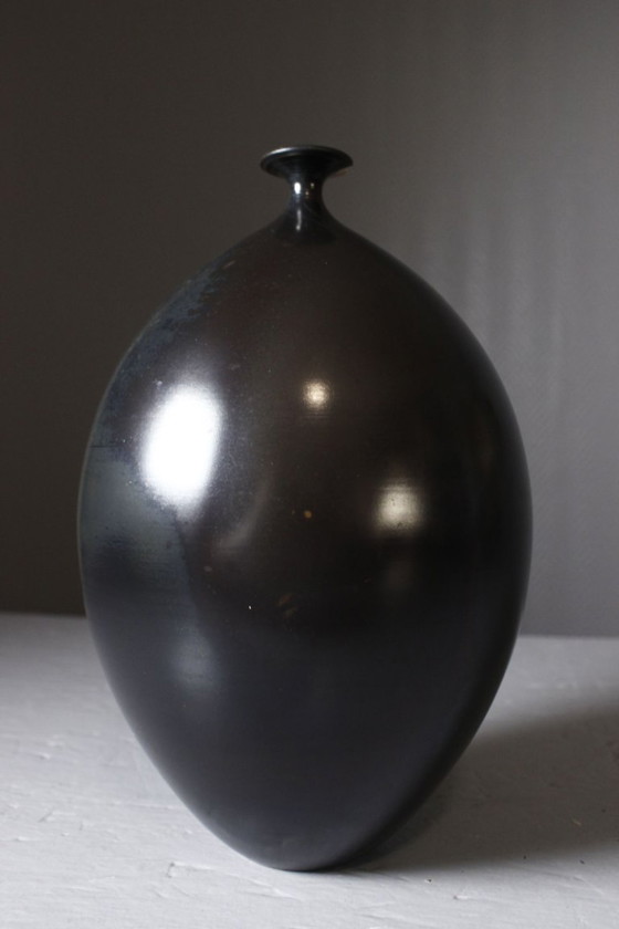 Image 1 of Yves Gaget in Biol – Soliflore-Vase aus geräuchertem Terra Sigillata, 1980er Jahre