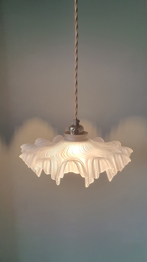 Image 1 of Vintage French Frosted Glass Pendant Lamp in Clichy Style