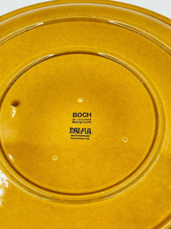 Image 1 of Boch La Louvière Palma geel gespikkelde vintage schaal