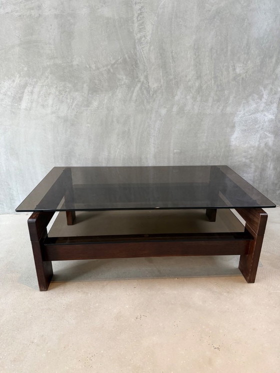 Image 1 of Vintage / Mid-Century Wenge coffee table with smoked glass