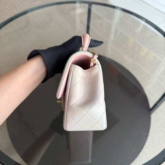 Image 1 of Chanel Classic Flap Mini Top Handle -Quilted Lambskin Ombre Rainbow Gold Hardware Microchip