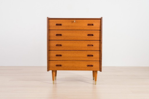 Cassettiera scandinava in teak, anni '60, stile Mid-Century Modern.