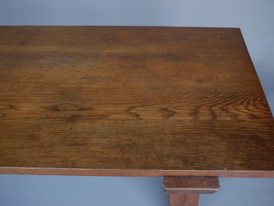 Image 1 of Table en chêne brutaliste française