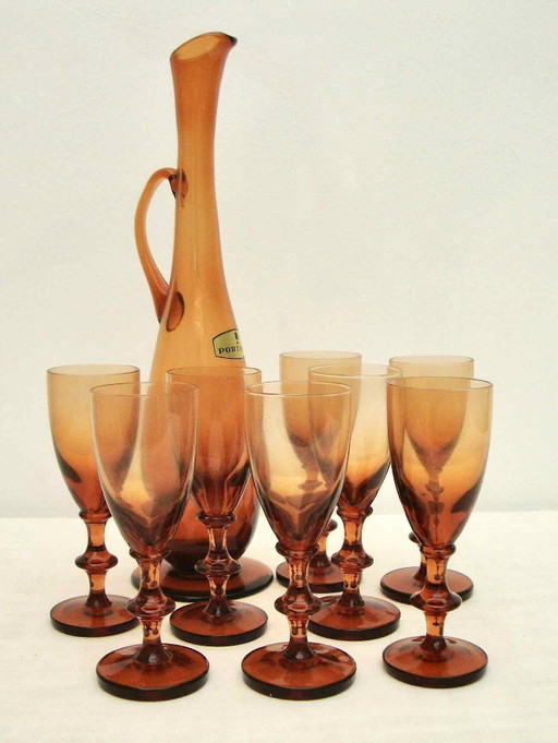 8 bicchieri e caraffa di cristallo Portieux