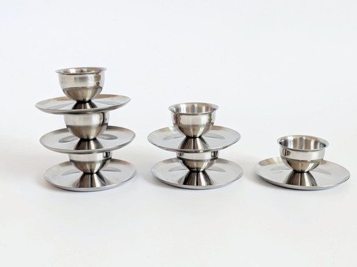 Set of 6 Vintage Polaris Norway Stainless Steel Egg Cups, Scandinavian Tableware