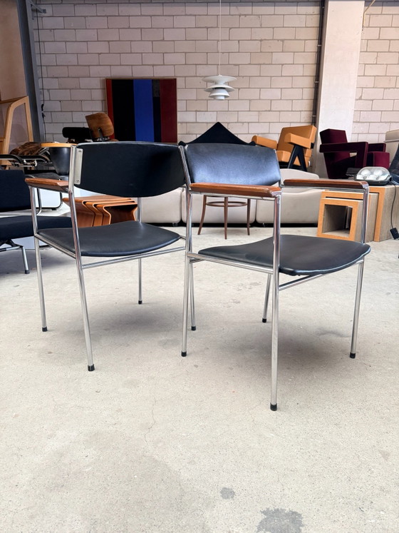Vintage Model 60 Armchair, Gijs van der Sluis, Wood, Chrome, Black (photo 10 of 10)