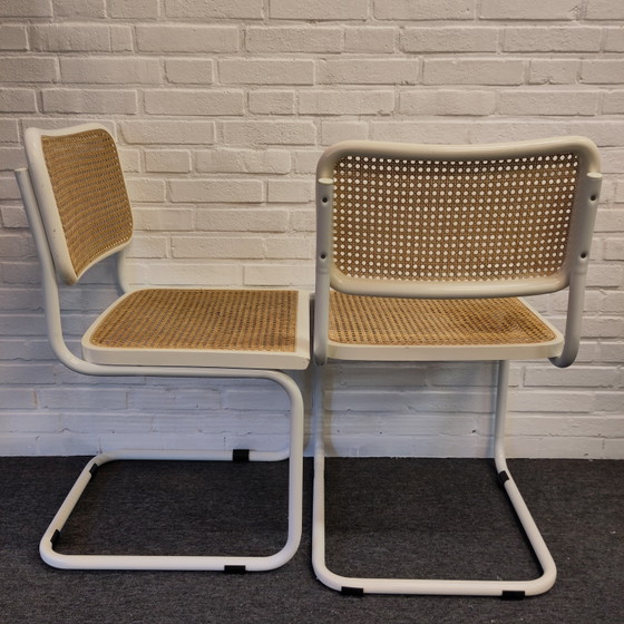 Set von zwei Cesca Webbing Stühlen – Esszimmerstühle, Metal, Rattan (photo 3 of 11)
