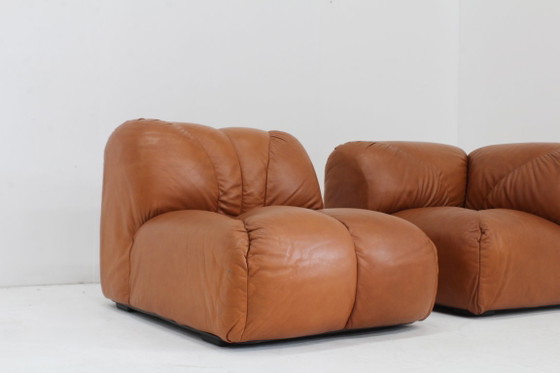 Image 1 of Vintage modulaire bank in cognac bruin leer jaren 70