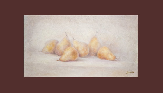 Image 1 of Peinture à l'huile représentant des poires. Nature morte moderne. Nature morte aux fruits. Peinture à l'huile.