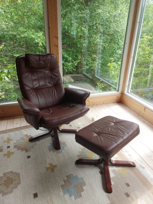 Vintage Scandinavischer Ledersessel Lounge Chair +Ottomane Leder