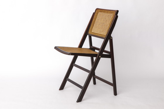 Image 1 of Vintage Teak Folding Chair with Original Cane Seat – 1970s German Design