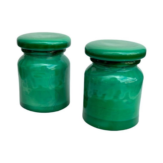 Image 1 of Malachite glass containers – Czechoslovakia, 1970s