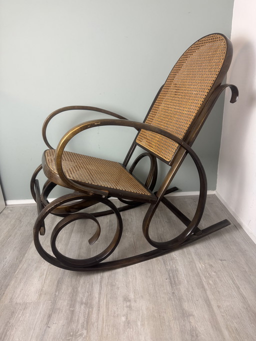 Thonet Style Rocking Chair with Rattan
