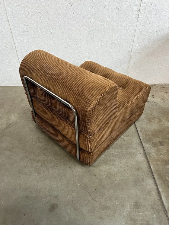 Image 1 of Vintage Fauteuil, Daybed/uitklapbed, Bruin Corduroy, 1970