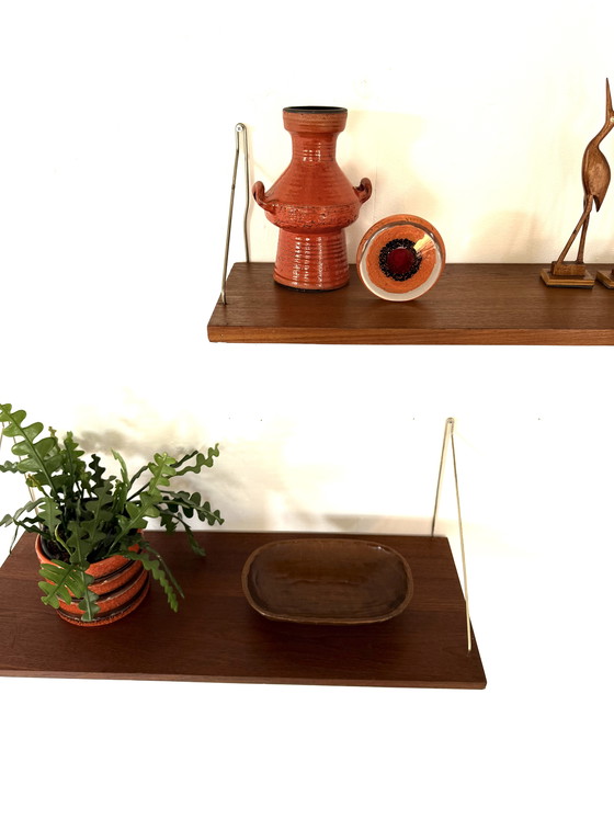 Image 1 of Ensemble de 2 panneaux muraux vintage en teck des années 60