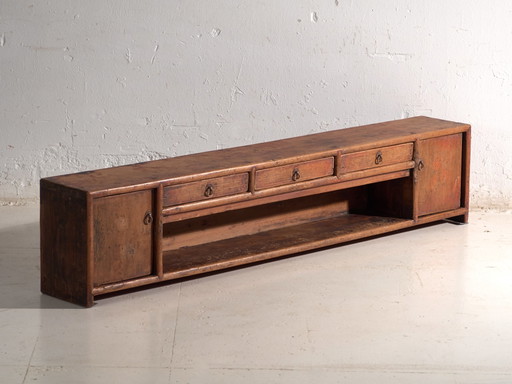 Antiker lackierter niedriger Schrank aus Ulmenholz – China, circa 1900