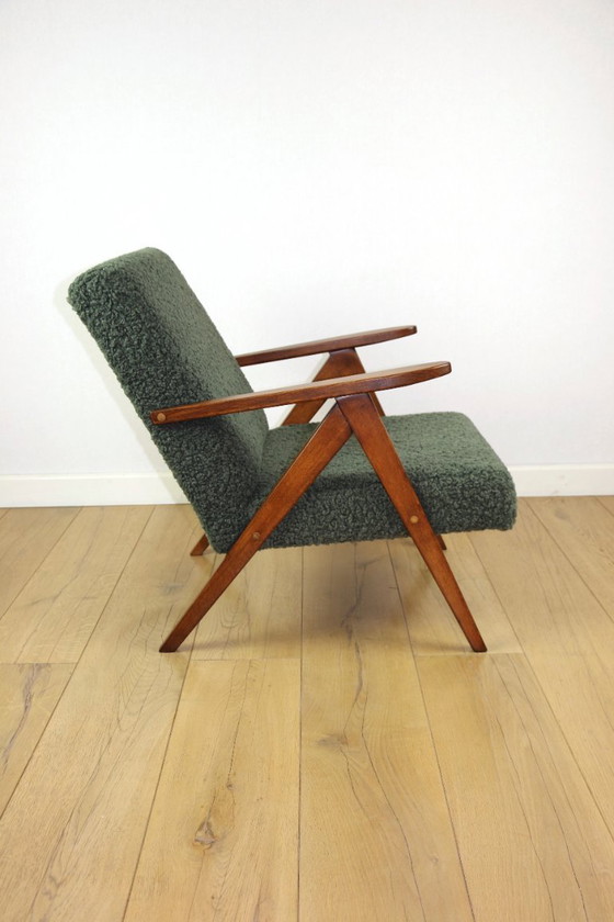 Image 1 of Poltrona vintage B-310 VAR verde oliva bouclé agnello strutturale