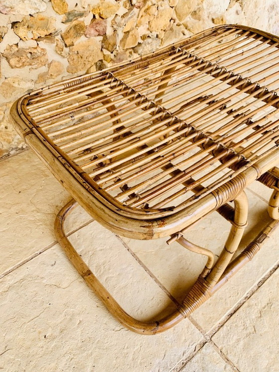 Image 1 of Tavolino da caffè in bambù e rattan con portariviste, stile metà secolo, di Tito Agnoli, circa anni '60.