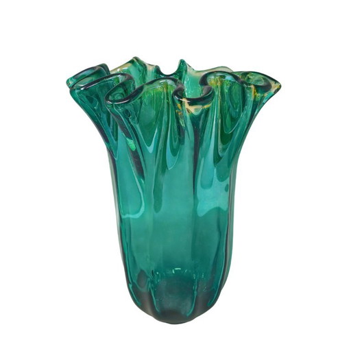 1970s Michielotto Emerald Green Fazzoletto Murano Glass Vase — Italian Vintage – vazen