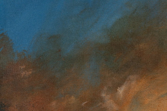 Large Original Blue and Orange Abstract Landscape Painting, Textured Acrylic Canvas - Whispering Embers (photo 13 of 23)