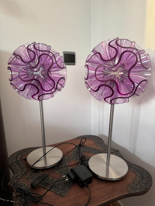 2x QisDesign tafellampen CORAL paars