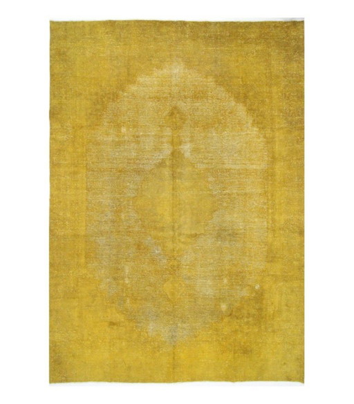 Alfombra Oriental Anudada a Mano Vintage Art Clásico y Diseño en Relieve 369 x 260 cm Color Amarillo