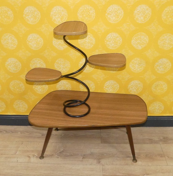 Image 1 of original sixties tabouret de fleur 70's 60's banc de fleur étagère Resopal optique teck déco rétro