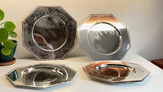 Image 1 of Set van 6 vintage zilveren metalen borden