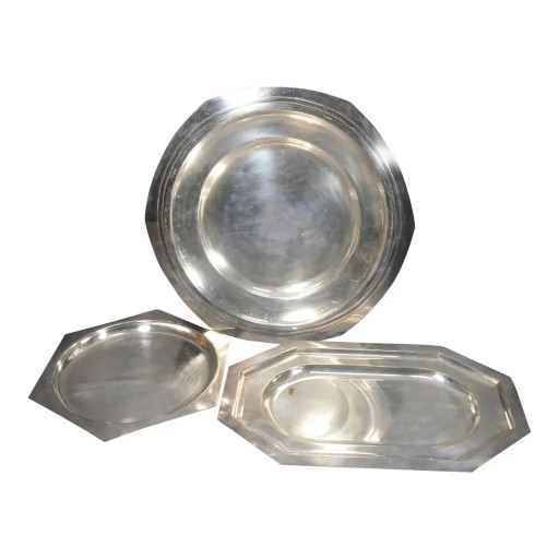 Piatti da portata francesi vintage argentati, set assemblato di 3