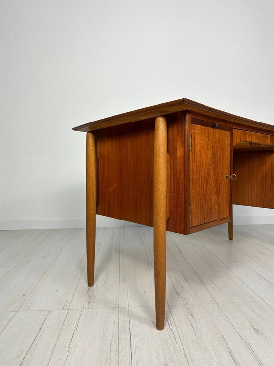 Image 1 of Vintage Curved Danish Teak Writing Desk, Mid-Century Modern Design, 1960s
