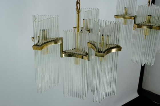 Image 1 of Coppia di lampadari in ottone e vetro di Gaetano Sciolari, Italia, anni '70
